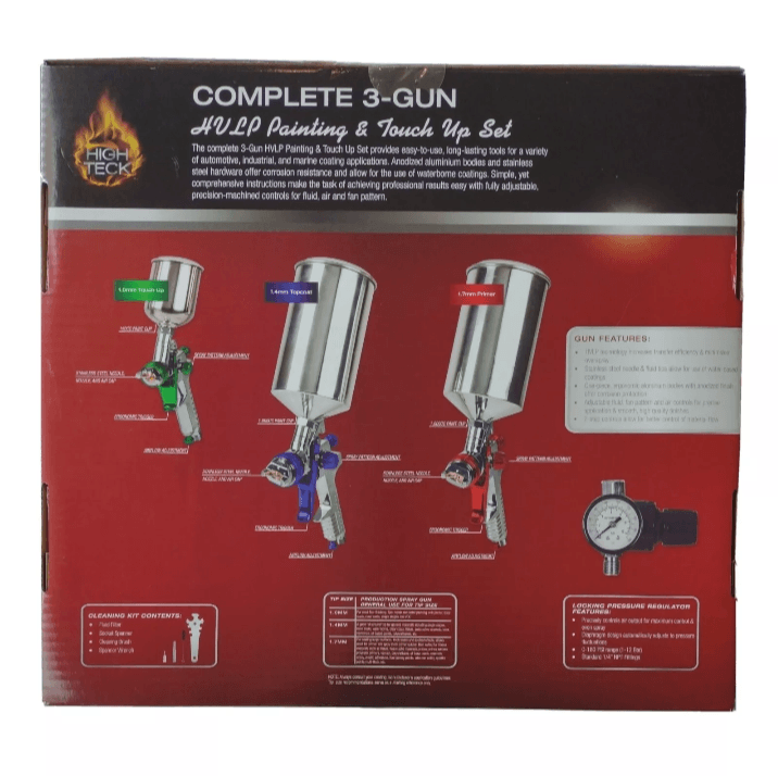 HIGH TECK Complete 3-Gun HVLP Paint & Touch Up Set ---Eagle National Supply