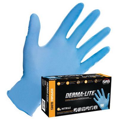 SAS® Derma-Lite Medium Blue Nitrile Gloves, Box of 100 Powdered -6607---Eagle National Supply