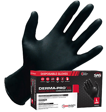 SAS Derma-Pro 66544 XL FDA Food Grade Black Nitrile Gloves, 100/Box