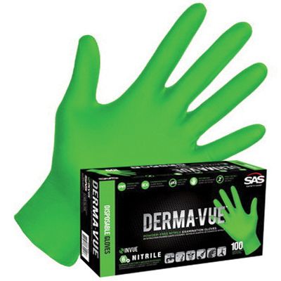 SAS® Derma-VUE Medium Extra Strength Green Nitrile Gloves, 100 -66551---Eagle National Supply