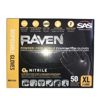SAS® Raven® 66519-01 Extra Strength Disposable Gloves, X-Large, Nitrile, Black, Box of 50 ---Eagle National Supply