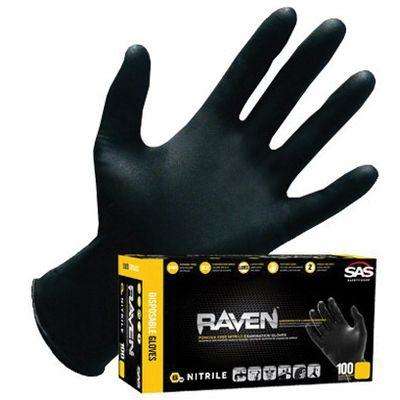 SAS® Raven® Extra Strength Disposable Gloves, Choose Size Small-XXL, Nitrile, Black, box of 100 -Small--Eagle National Supply