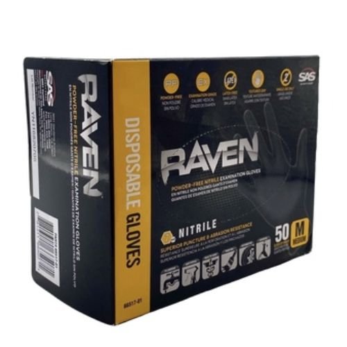 SAS® Raven Medium Black Nitrile Gloves, Box of 50 -66517-01---Eagle National Supply